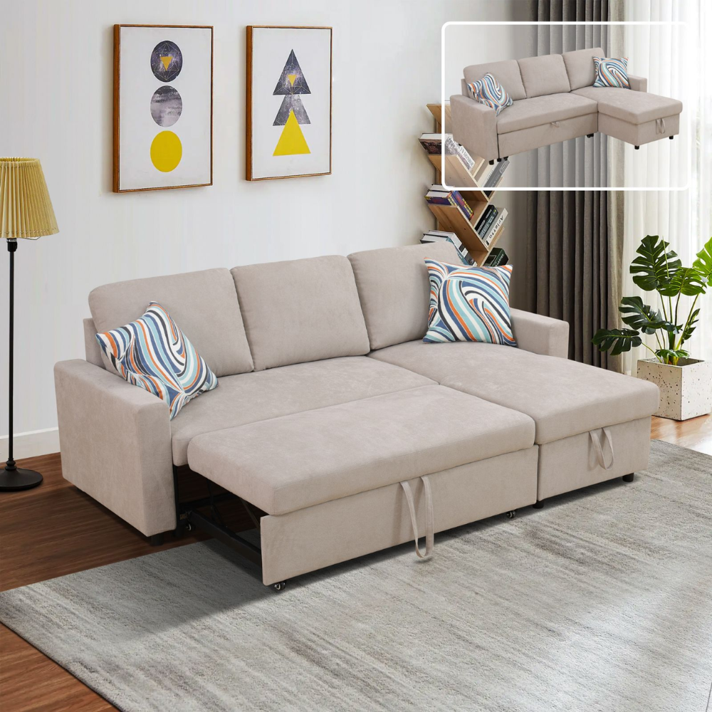 Fluffy Fabric 2-Piece Couch Living Room Sofa Bed