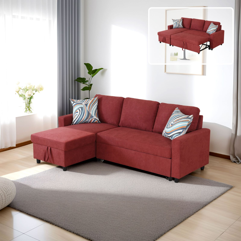 Fluffy Fabric 2-Piece Couch Living Room Sofa Bed