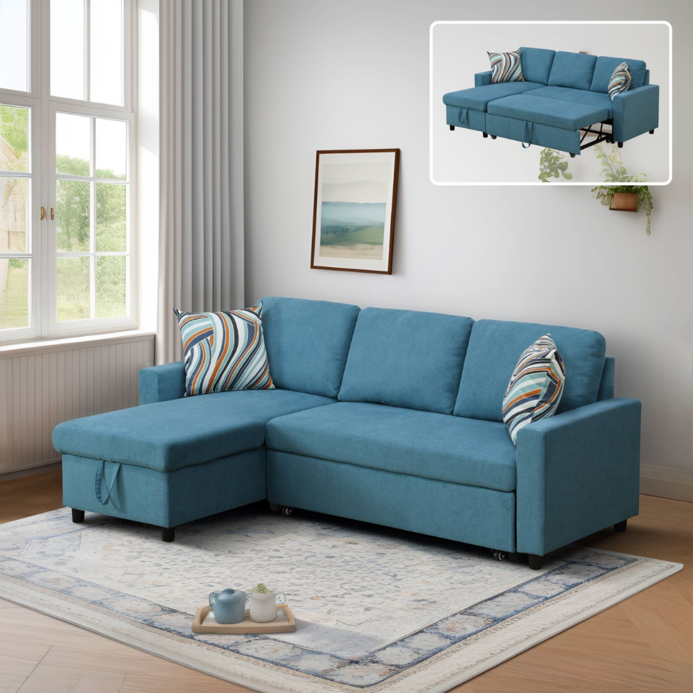Fluffy Fabric 2-Piece Couch Living Room Sofa Bed