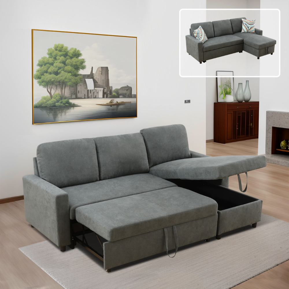 Fluffy Fabric 2-Piece Couch Living Room Sofa Bed