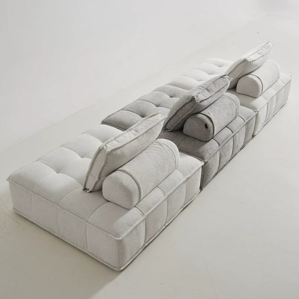 Modular multifunctional foldable sofa bed in neutral boucle fabric—convertible futon-style sleeper for living rooms and small apartments.