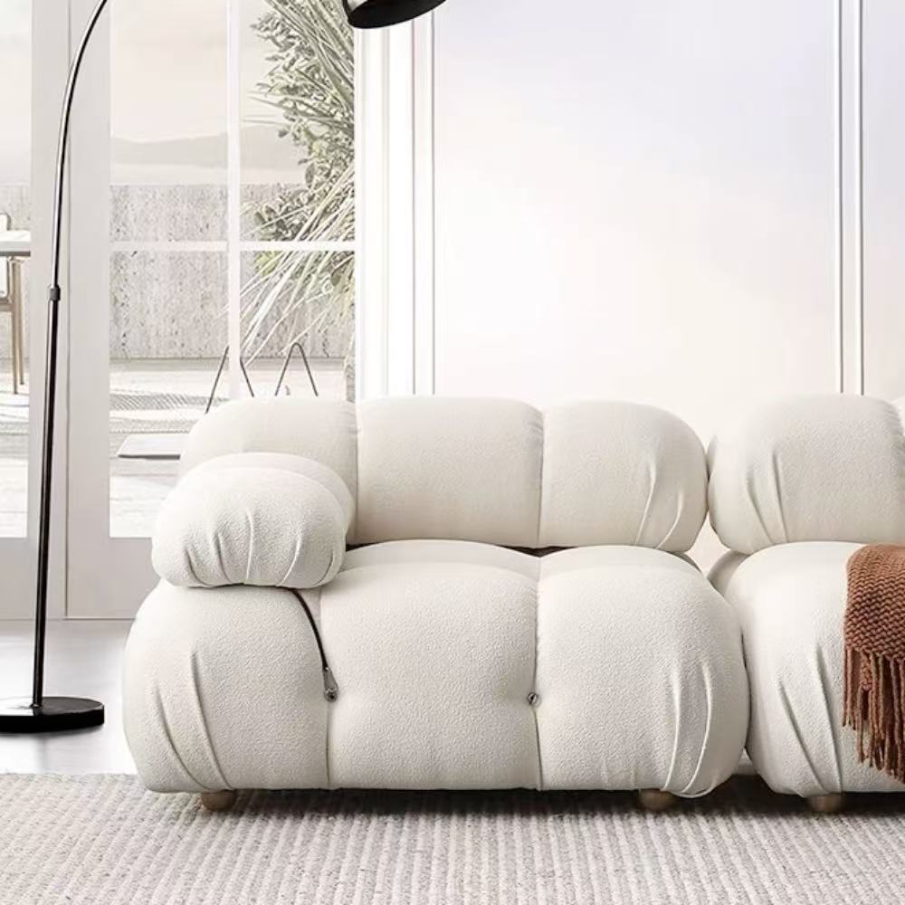 Lamb Wool Cloud Sofa modular set in soft lamb wool—single cloud modules or full seating configuration for living rooms and studios.