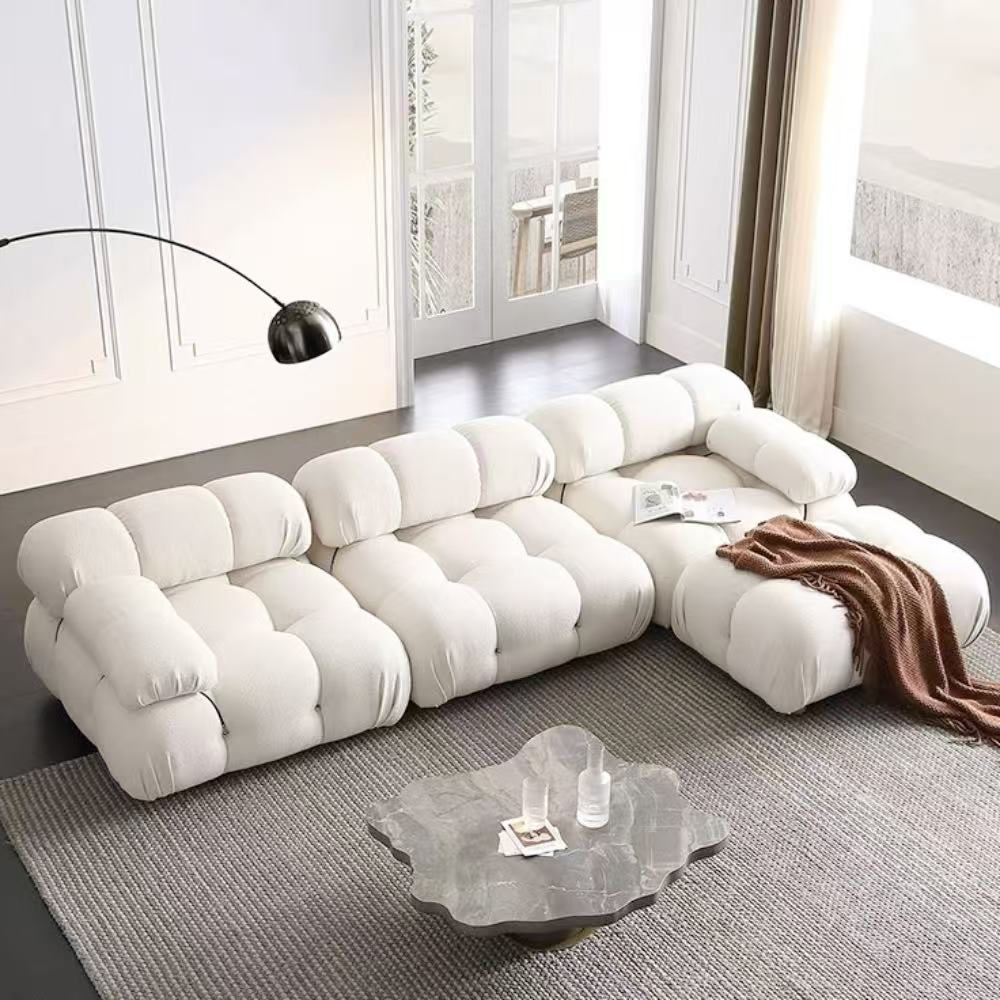 Lamb Wool Cloud Sofa modular set in soft lamb wool—single cloud modules or full seating configuration for living rooms and studios.