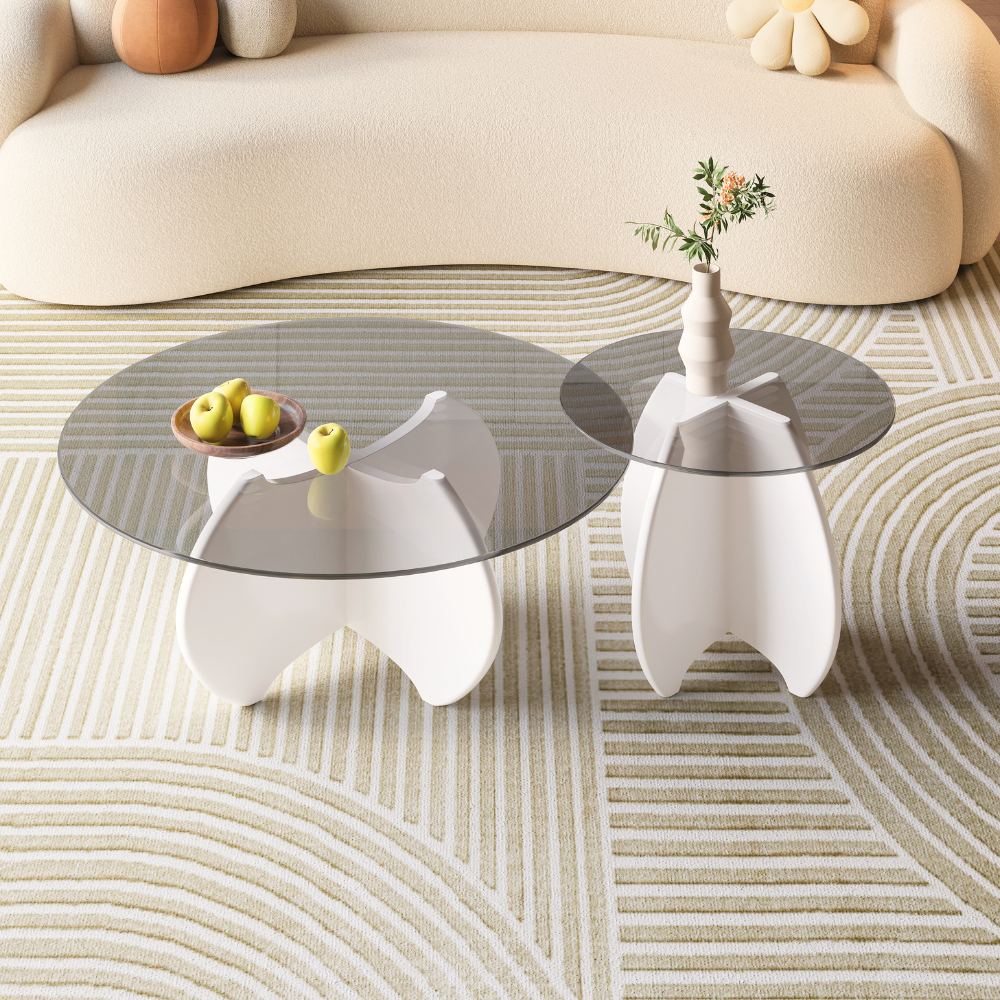 Modern Minimalist Wood Glass Coffee Table Set-7
