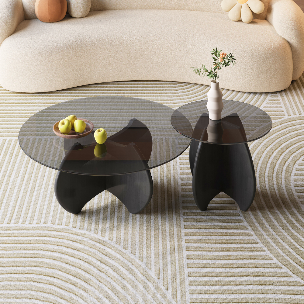 Modern Minimalist Wood Glass Coffee Table Set-5