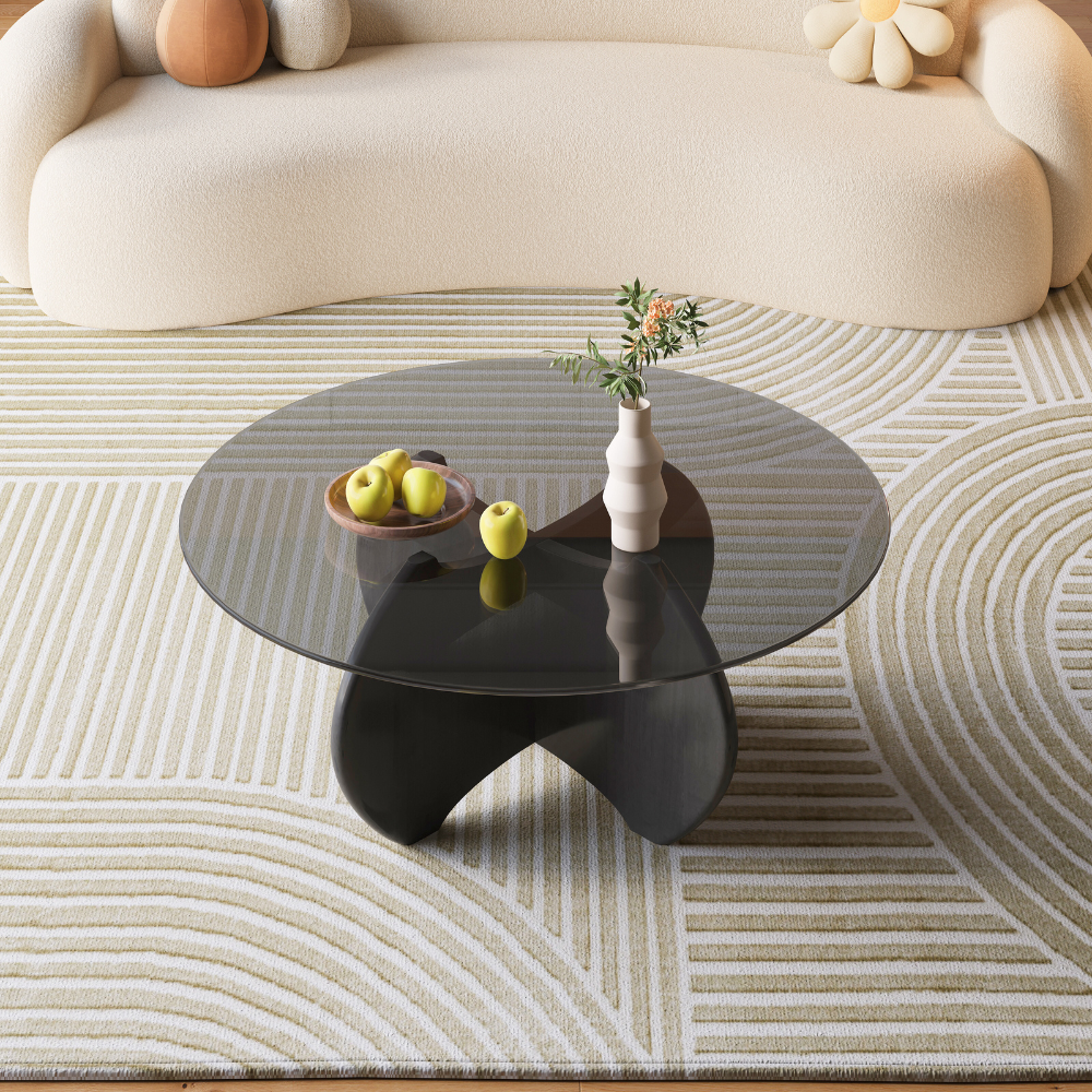 Modern Minimalist Wood Glass Coffee Table Set-6