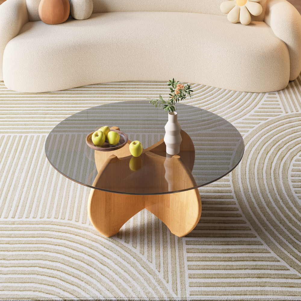 Modern Minimalist Wood Glass Coffee Table Set-1