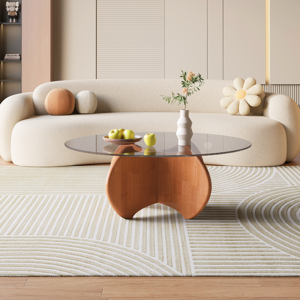 Modern Minimalist Wood Glass Coffee Table Set-3