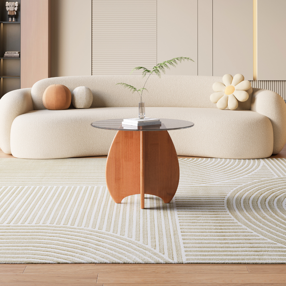 Modern Minimalist Wood Glass Coffee Table Set-4