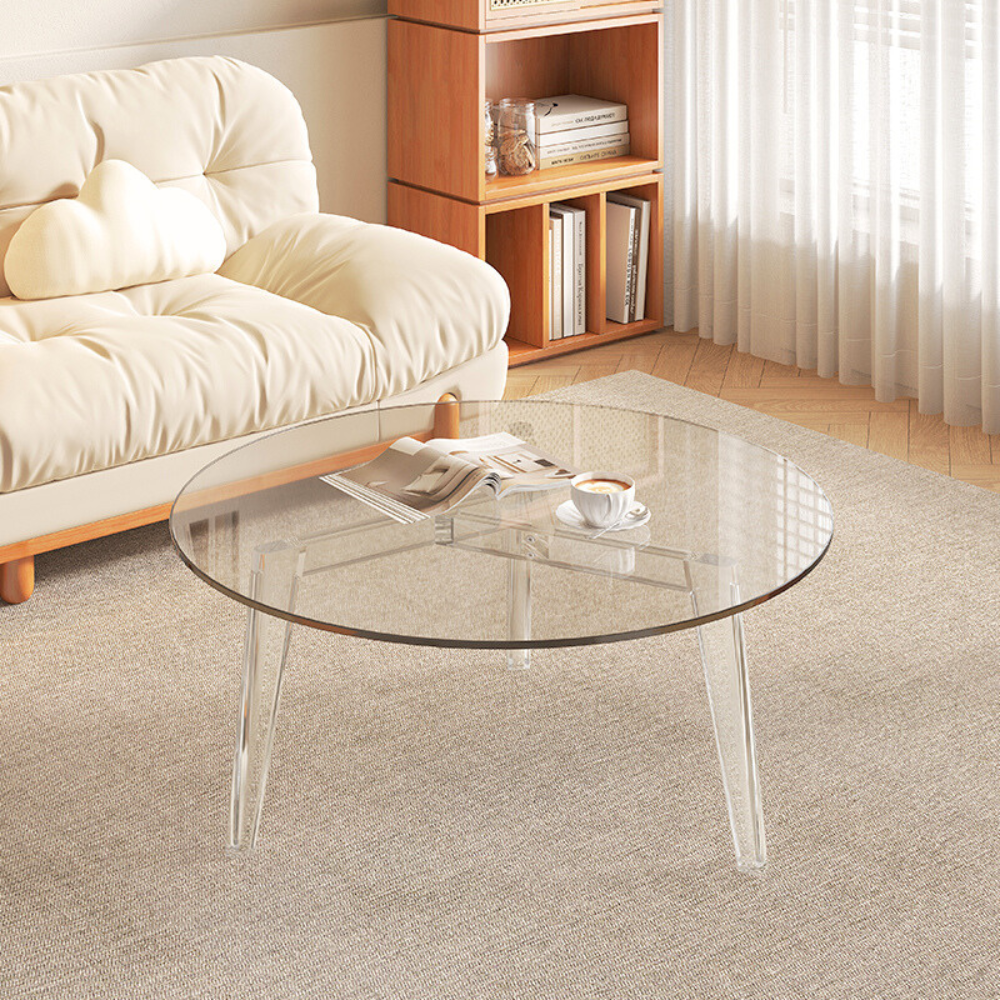 V-Clear Acrylic and Tempered Glass Round Coffee Table for Modern Living Room-1
