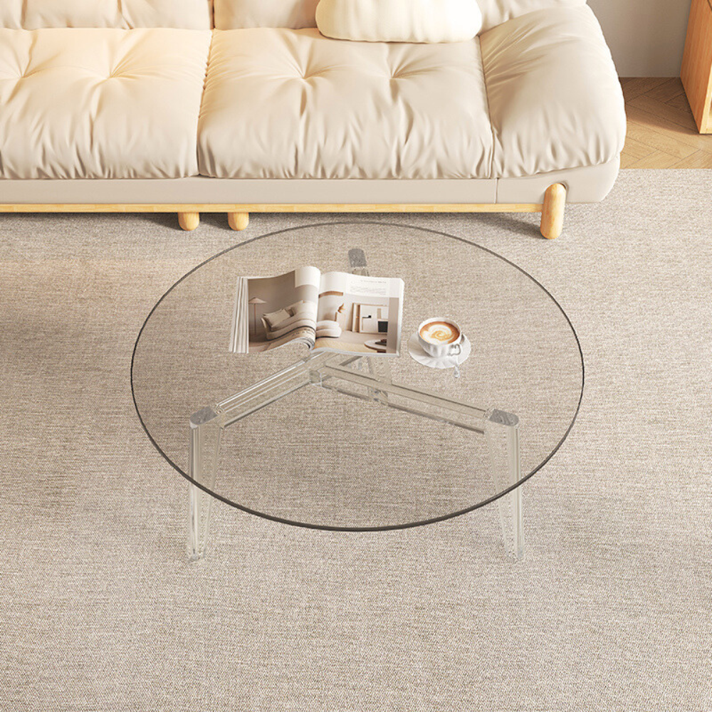 Clear Acrylic and Tempered Glass Round Coffee Table for Modern Living Room-5