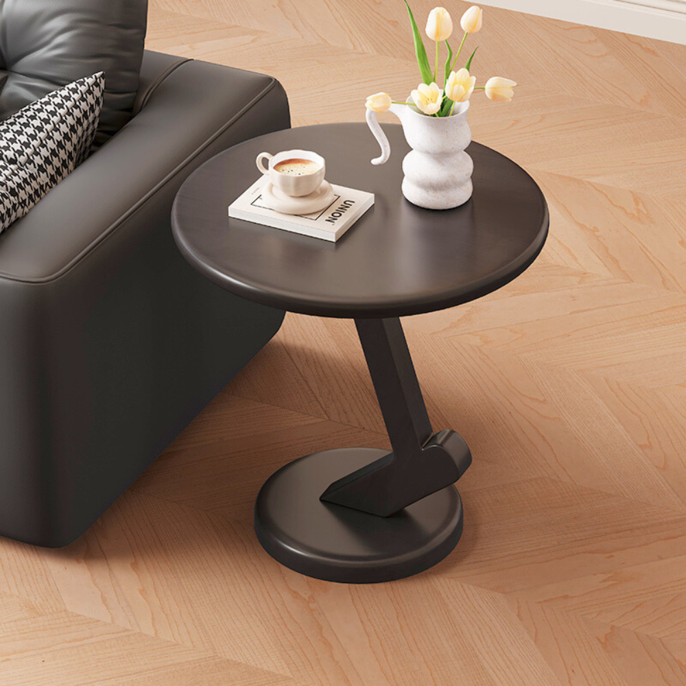 Round Accent Side Table with Z-Shaped Metal Support & Rubber Wood Top-1