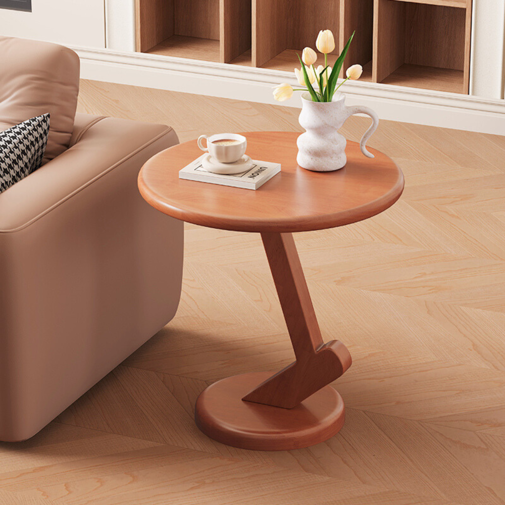 Round Accent Side Table with Z-Shaped Metal Support & Rubber Wood Top-2