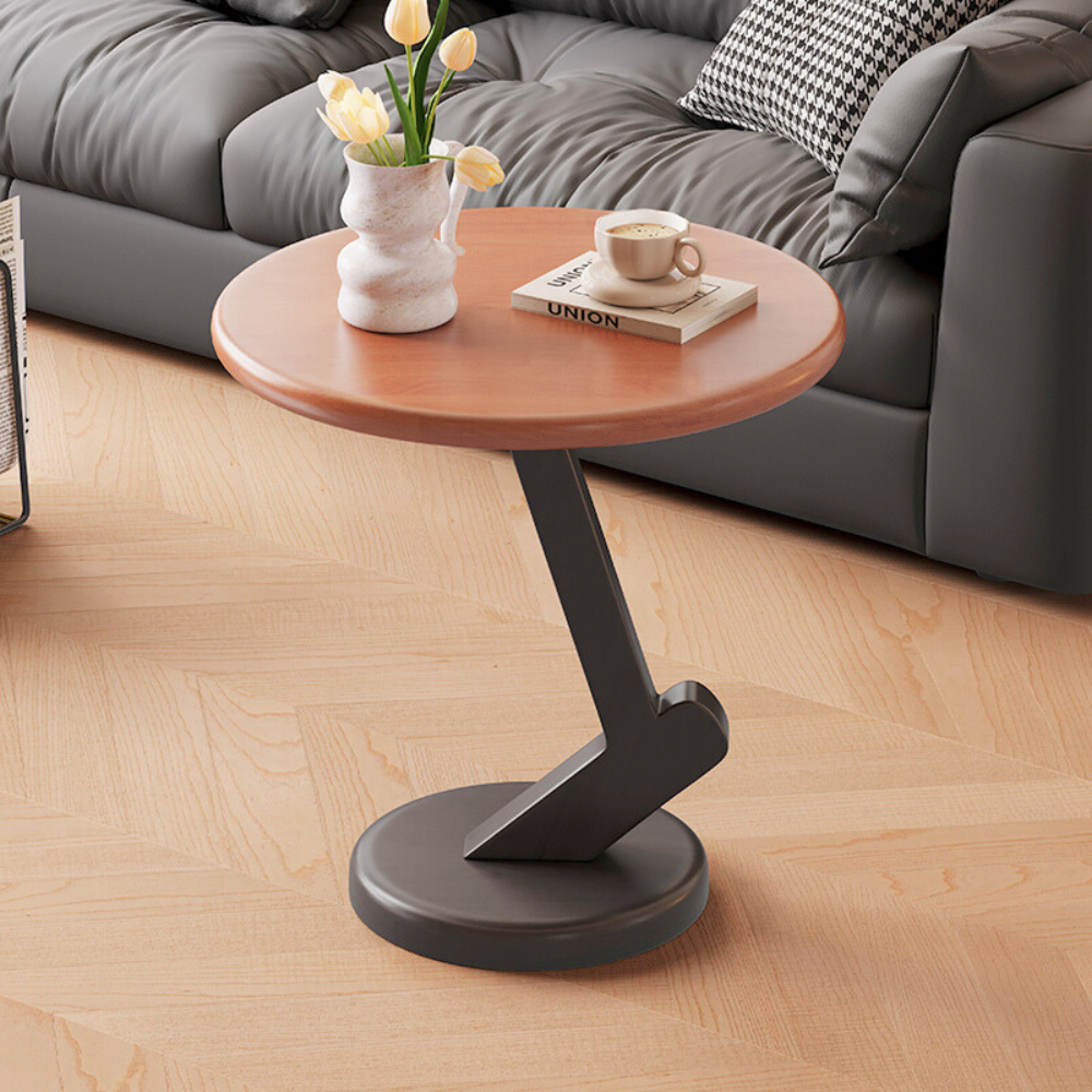 Round Accent Side Table with Z-Shaped Metal Support & Rubber Wood Top-3