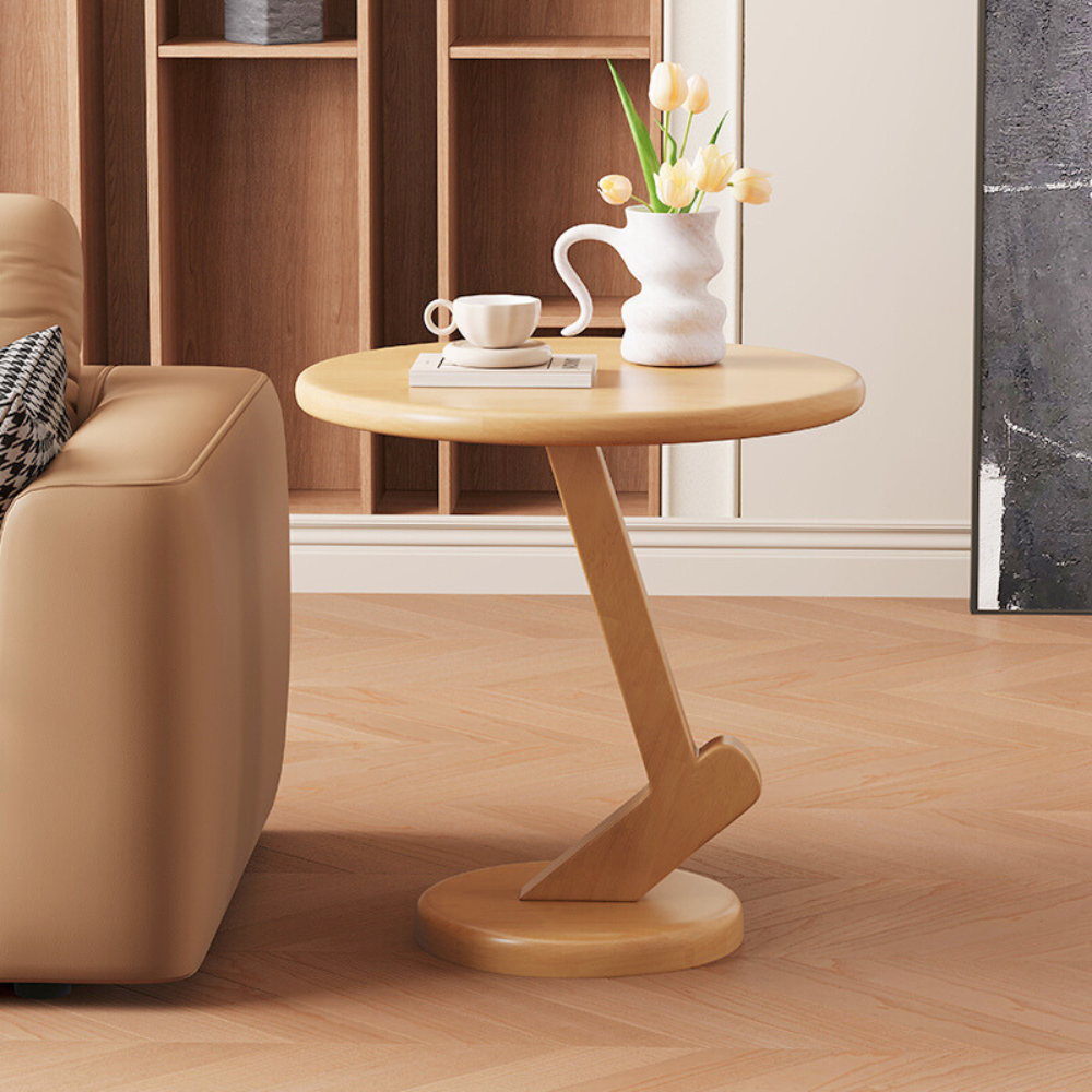 Round Accent Side Table with Z-Shaped Metal Support & Rubber Wood Top-4
