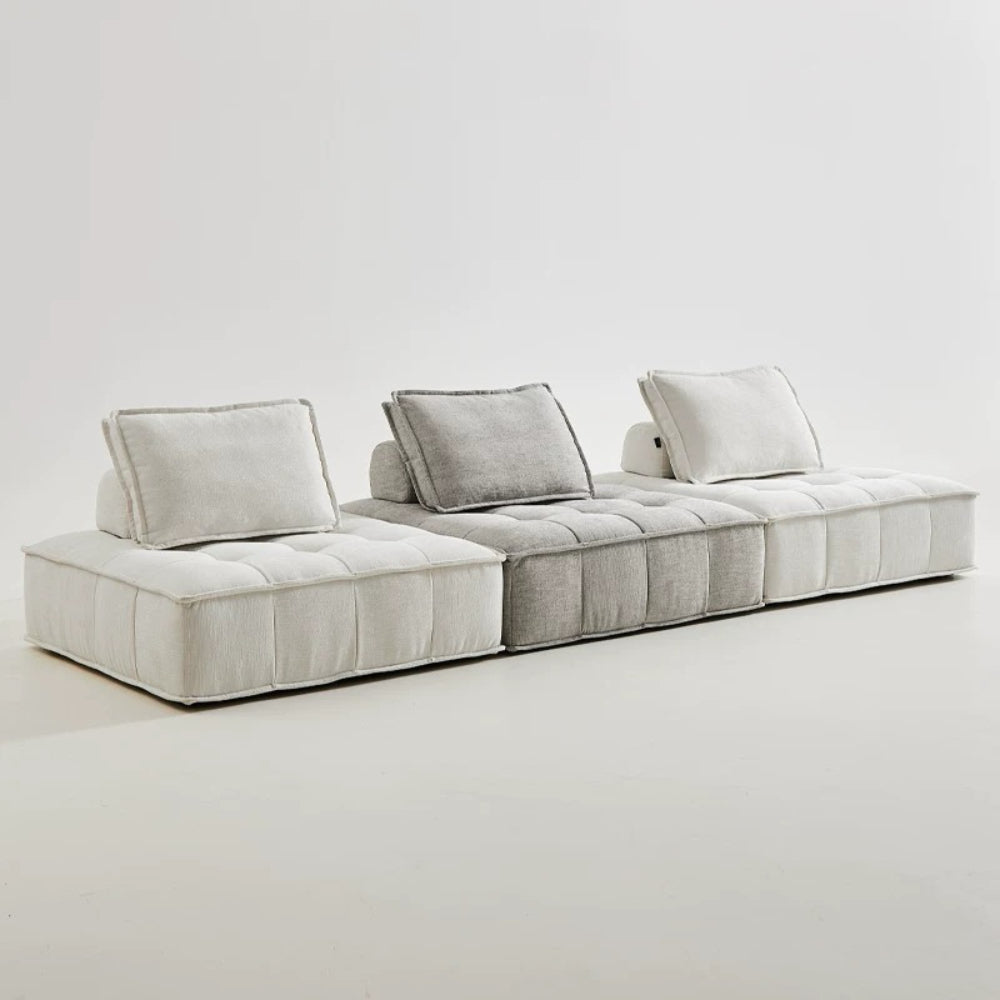 Modular multifunctional foldable sofa bed in neutral boucle fabric—convertible futon-style sleeper for living rooms and small apartments.