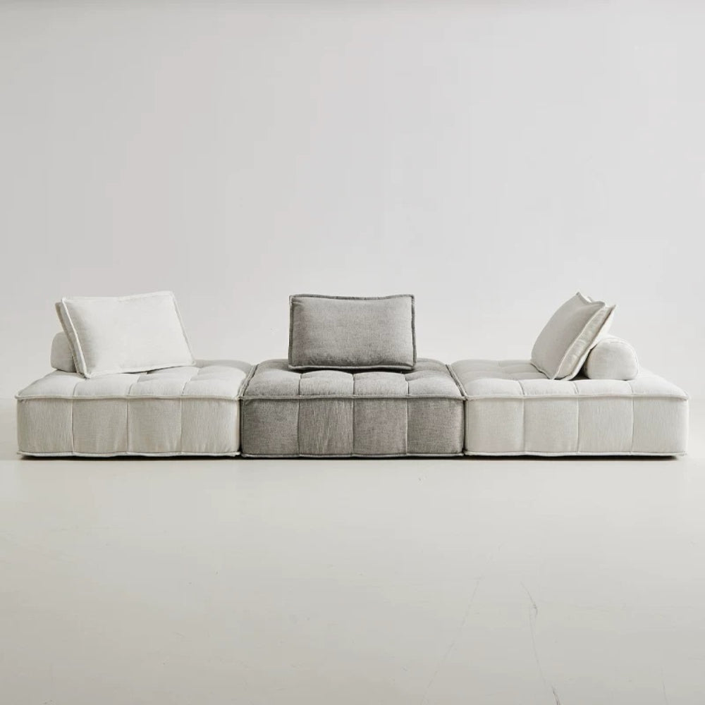 Modular multifunctional foldable sofa bed in neutral boucle fabric—convertible futon-style sleeper for living rooms and small apartments.