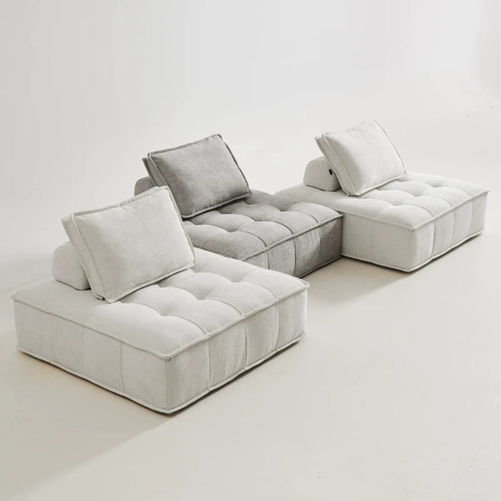 Modular multifunctional foldable sofa bed in neutral boucle fabric—convertible futon-style sleeper for living rooms and small apartments.