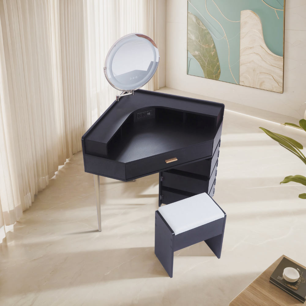 Dresser with its own storage cabinet and mirror table for stool & USB port