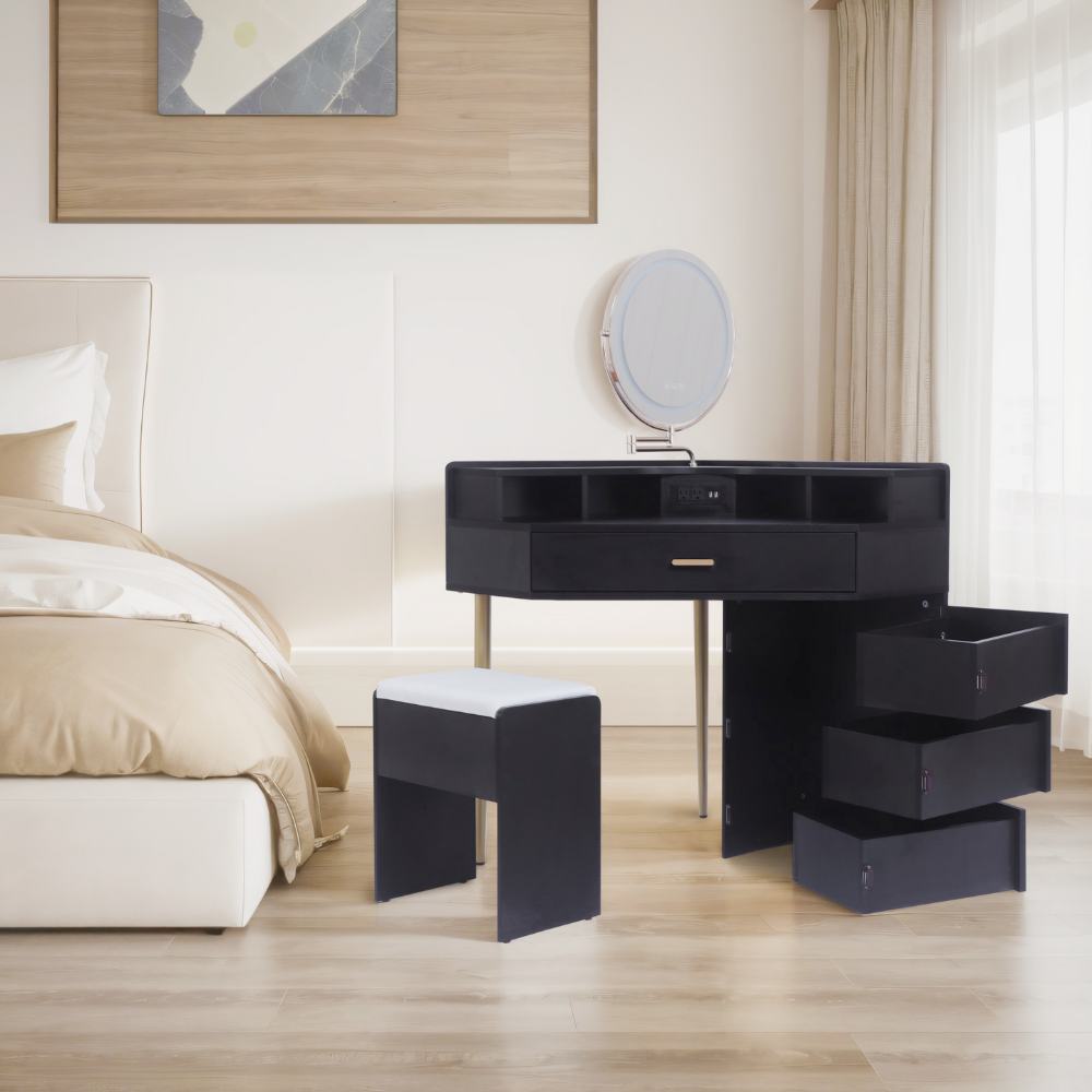 Dresser with its own storage cabinet and mirror table for stool & USB port
