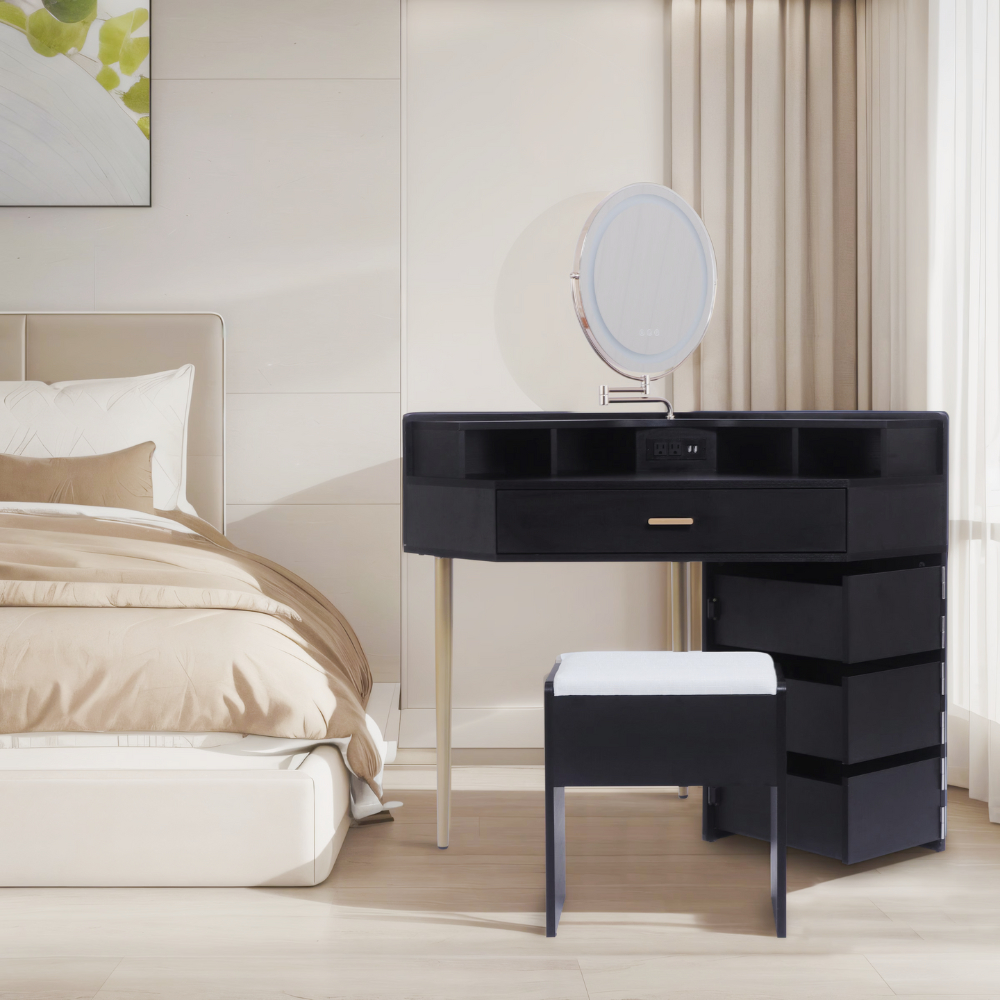 Dresser with its own storage cabinet and mirror table for stool & USB port