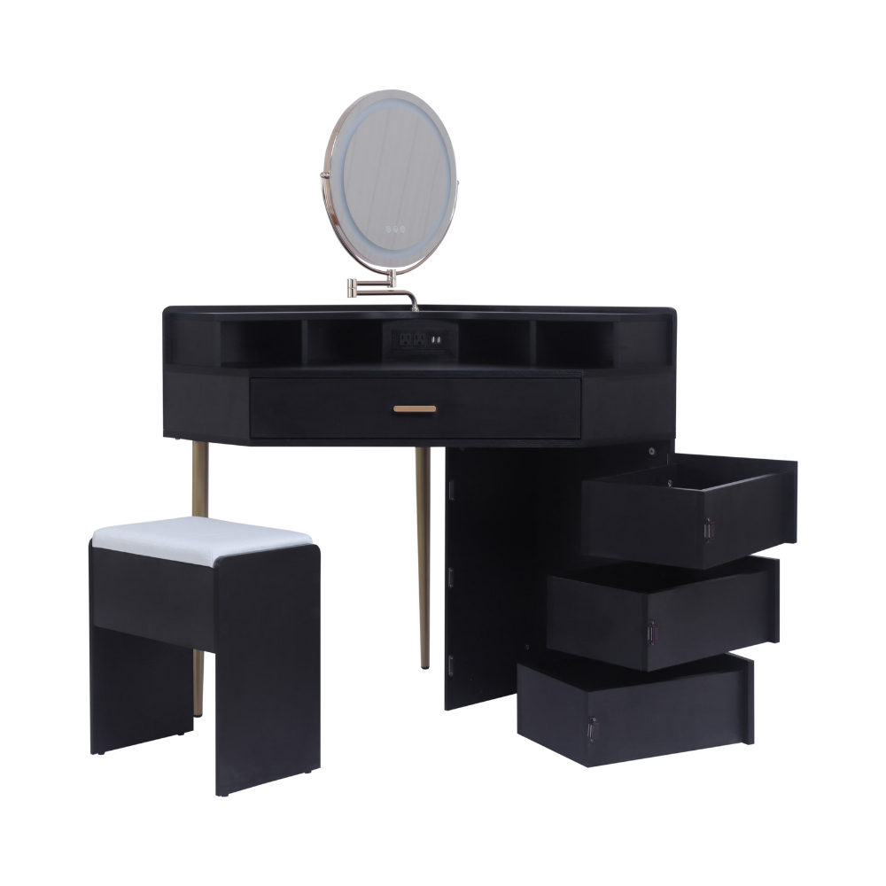 Dresser with its own storage cabinet and mirror table for stool & USB port