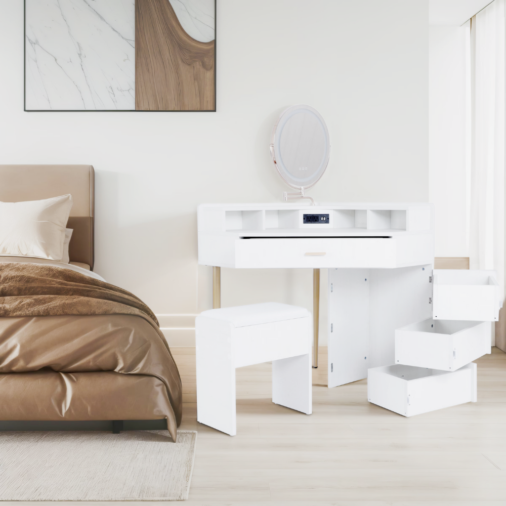 Dresser with its own storage cabinet and mirror table for stool & USB port