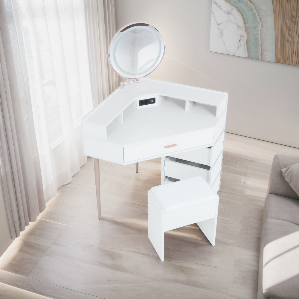Dresser with its own storage cabinet and mirror table for stool & USB port