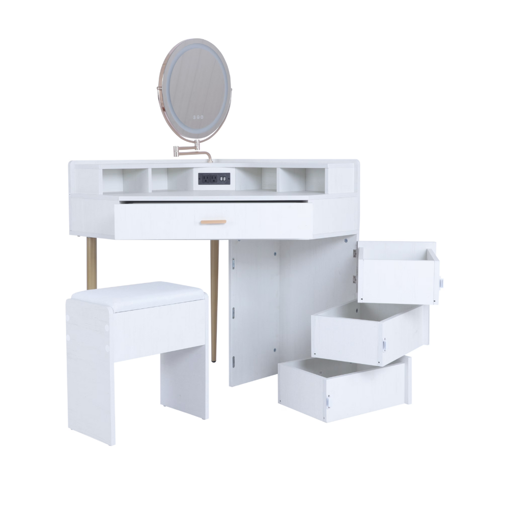 Dresser with its own storage cabinet and mirror table for stool & USB port