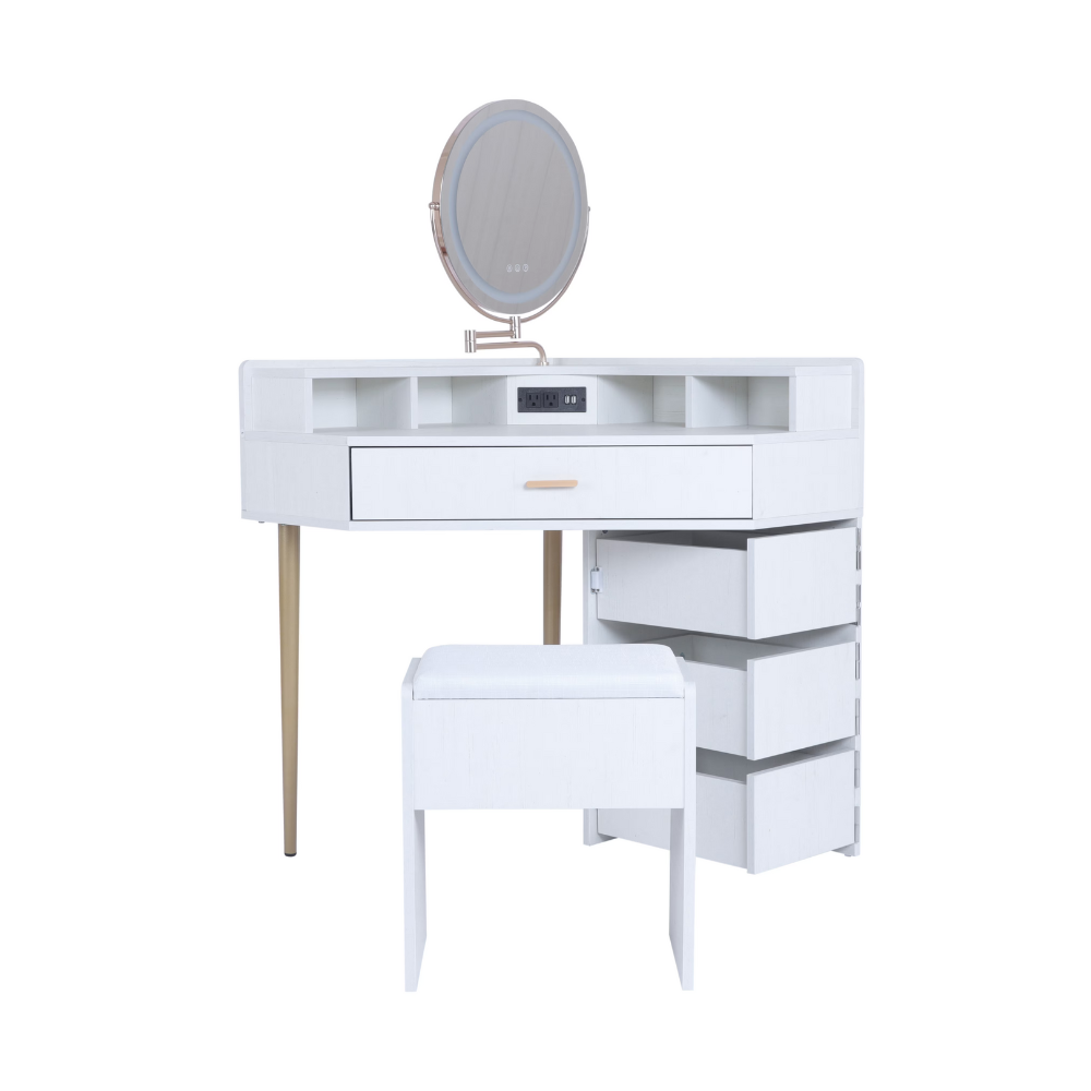 Dresser with its own storage cabinet and mirror table for stool & USB port