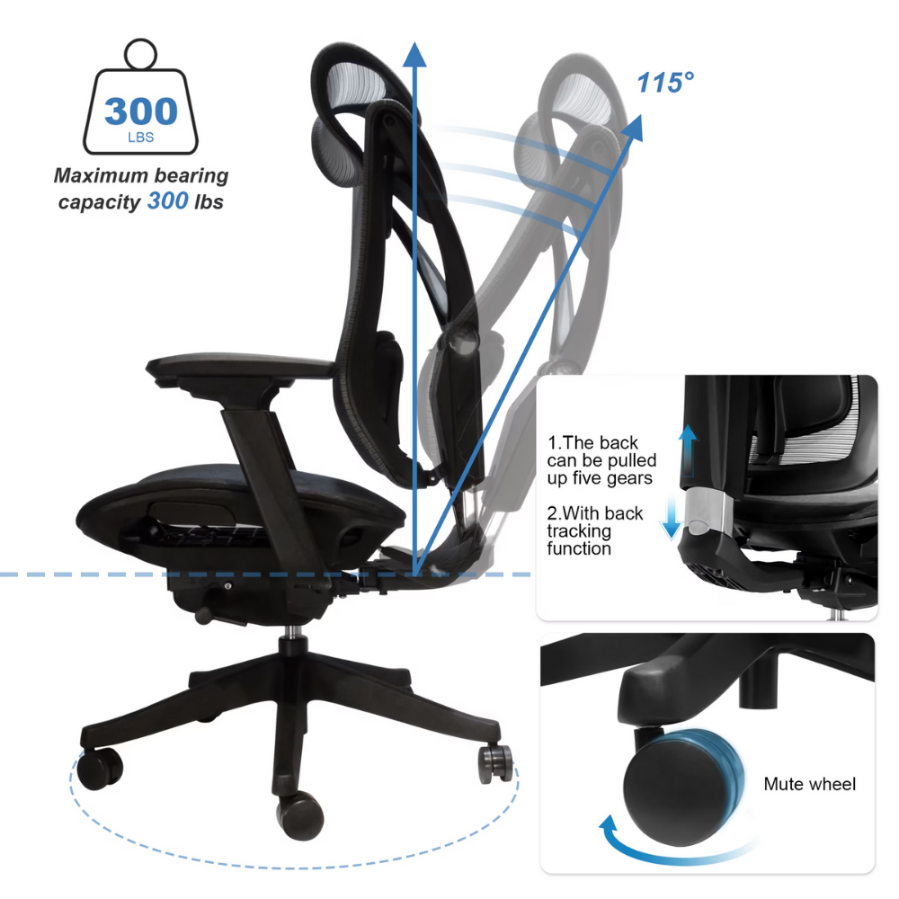 Big and Tall Ergonomic Office Chair with Adjustable Lumbar & Sliding Seat-4