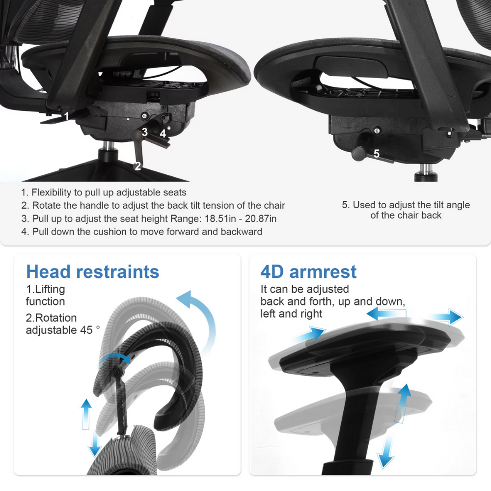 Big and Tall Ergonomic Office Chair with Adjustable Lumbar & Sliding Seat-5
