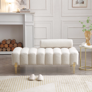 Sherpa Upholstered 2-Seater End-of-Bed Bench｜53.2" Modern Window Seat Ottoman Bench with Gold Legs