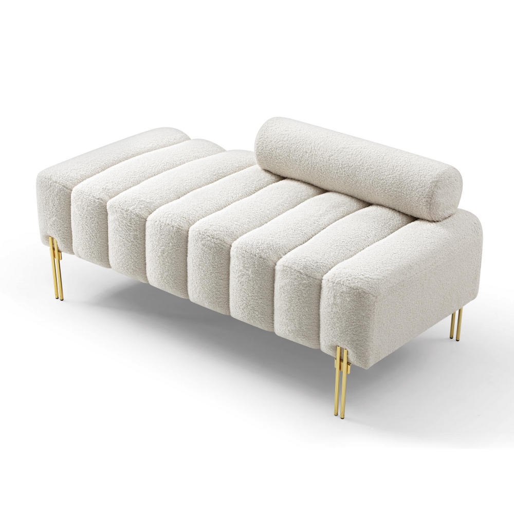 Sherpa Upholstered 2-Seater End-of-Bed Bench｜53.2" Modern Window Seat Ottoman Bench with Gold Legs