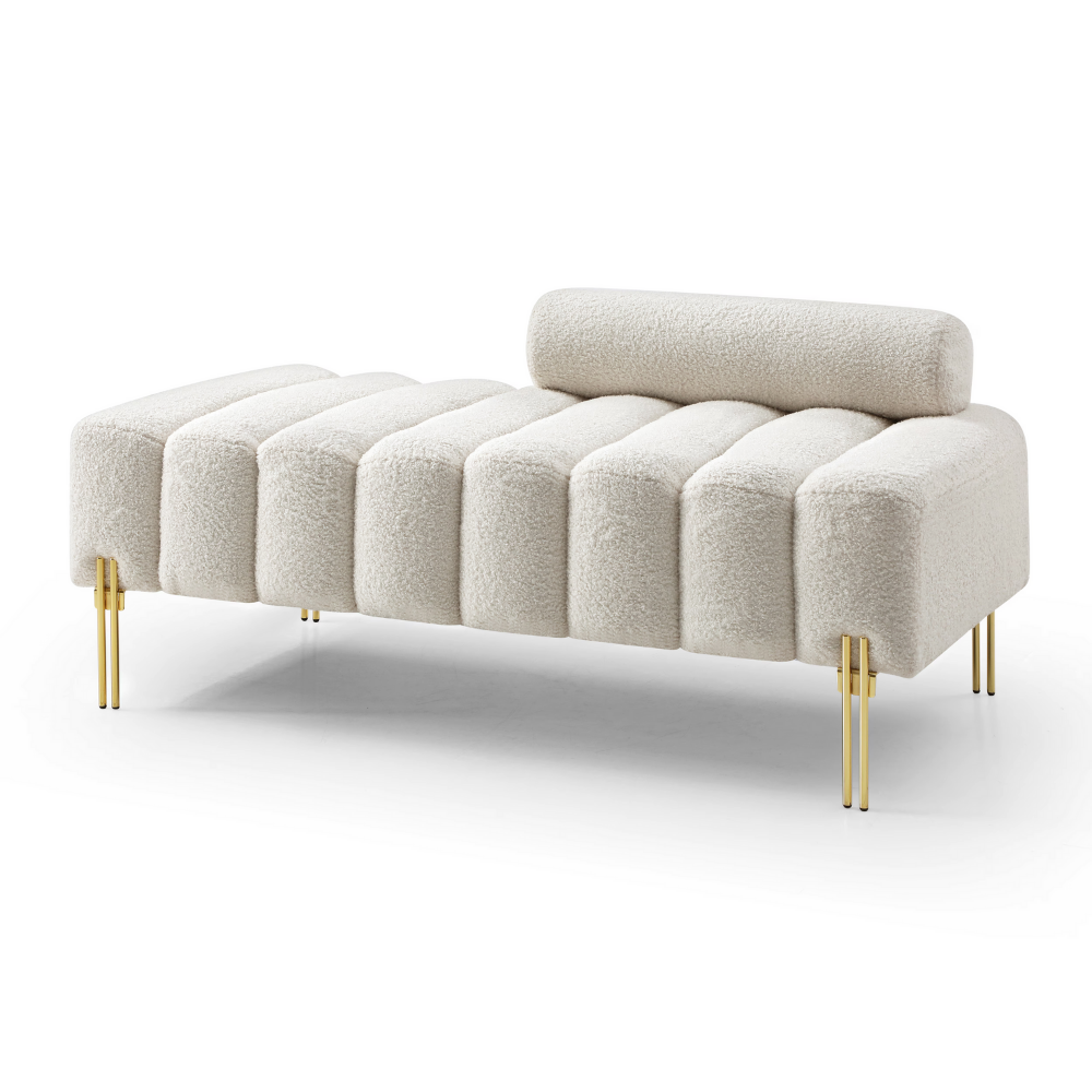Sherpa Upholstered 2-Seater End-of-Bed Bench｜53.2" Modern Window Seat Ottoman Bench with Gold Legs