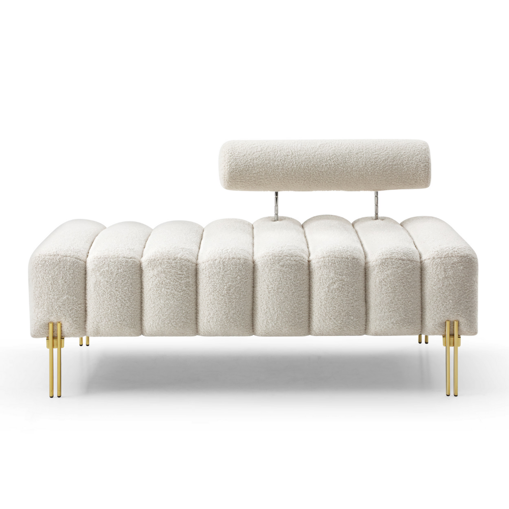 Sherpa Upholstered 2-Seater End-of-Bed Bench｜53.2" Modern Window Seat Ottoman Bench with Gold Legs