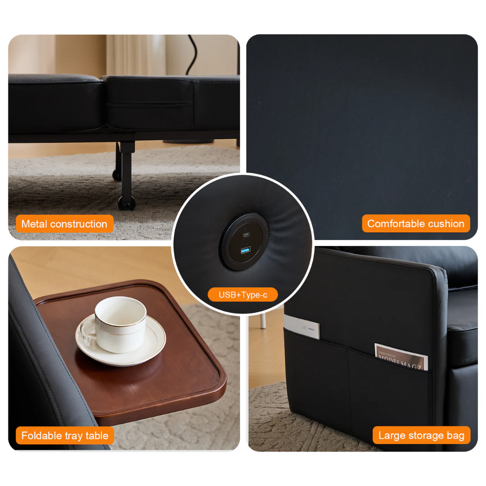 Convertible Sleeper Chair with Foldable Tray and USB Charging Port-9