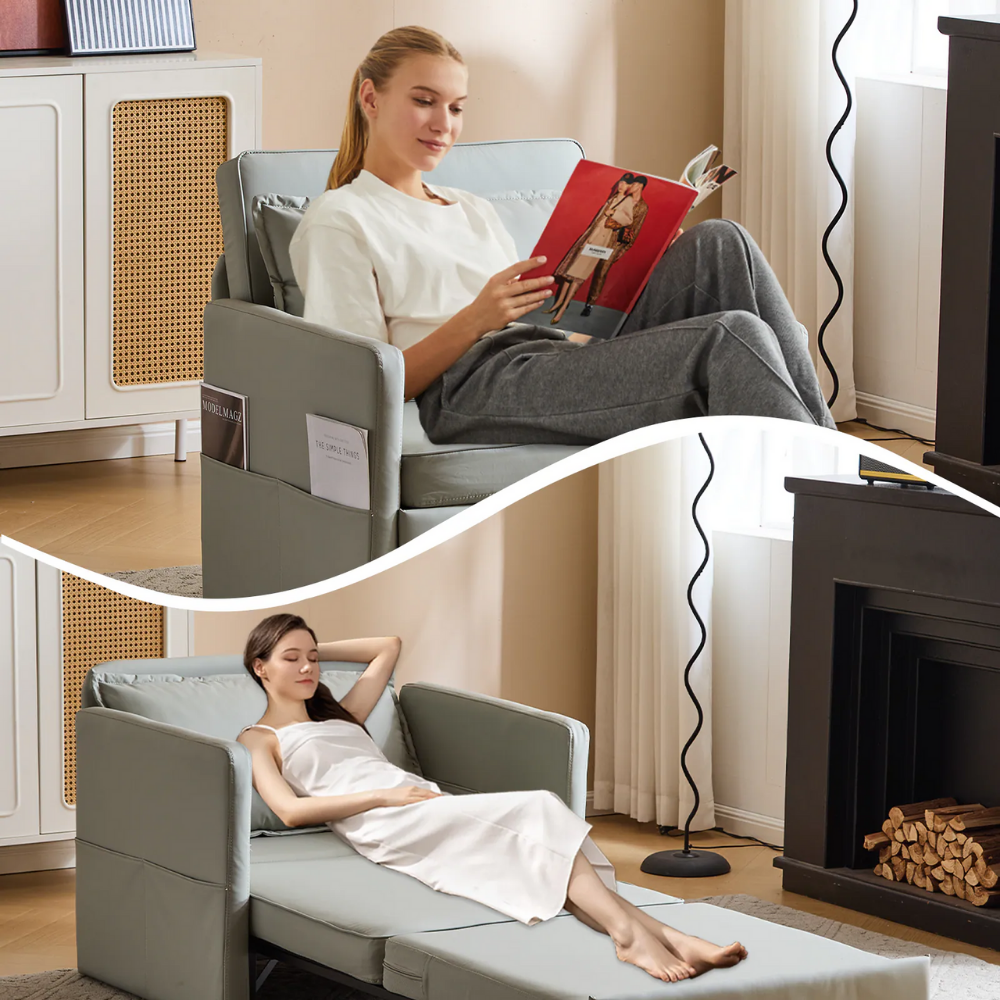 Convertible Sleeper Chair with Foldable Tray and USB Charging Port
