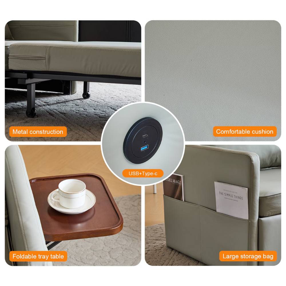 Convertible Sleeper Chair with Foldable Tray and USB Charging Port