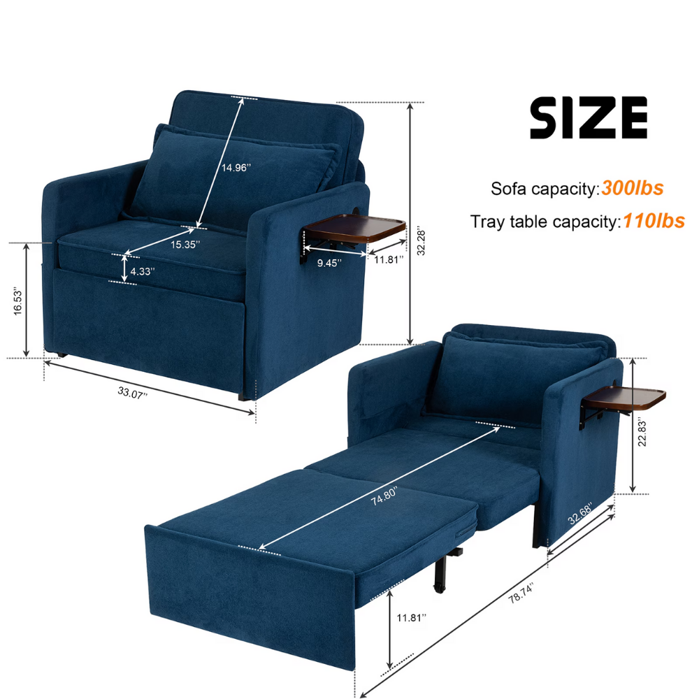 Convertible Sleeper Chair with Foldable Tray and USB Charging Port-20