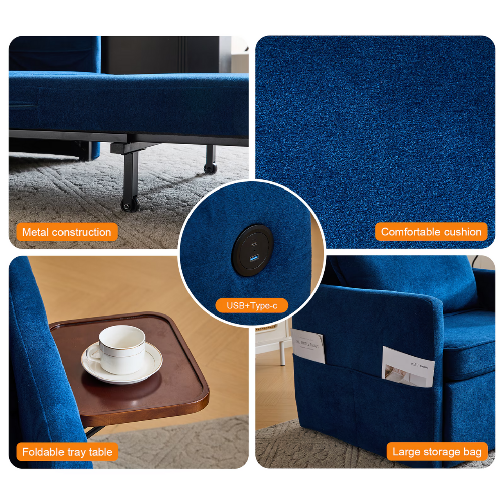 Convertible Sleeper Chair with Foldable Tray and USB Charging Port-19