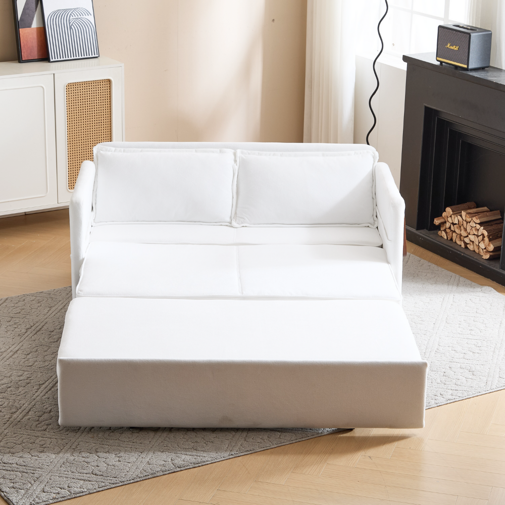 Fabric Upholstered 2-Seater Sofa Bed with Pull-Out Sleeper & Tray Table-4
