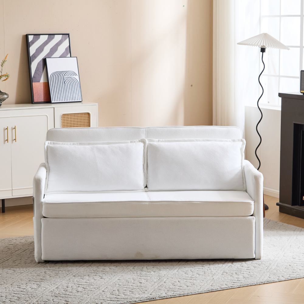 Fabric Upholstered 2-Seater Sofa Bed with Pull-Out Sleeper & Tray Table-1