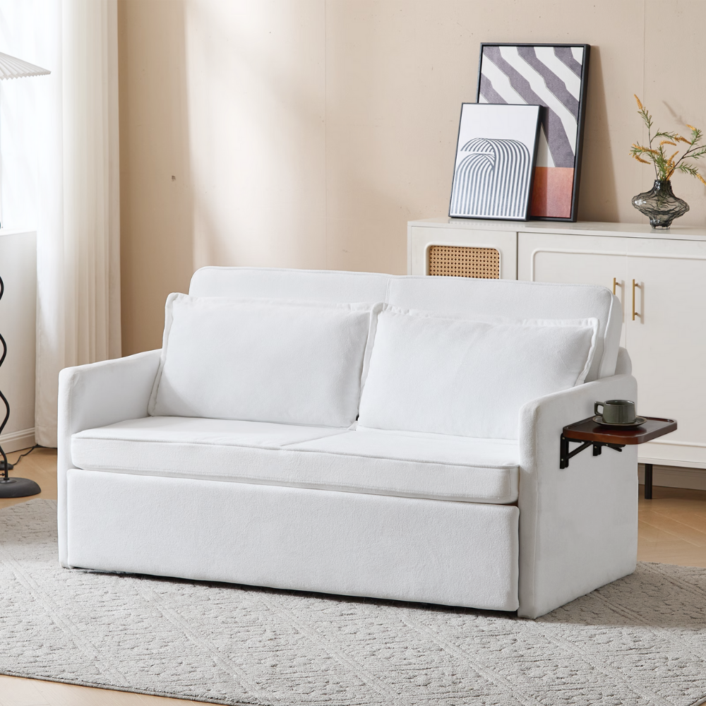 Fabric Upholstered 2-Seater Sofa Bed with Pull-Out Sleeper & Tray Table-2