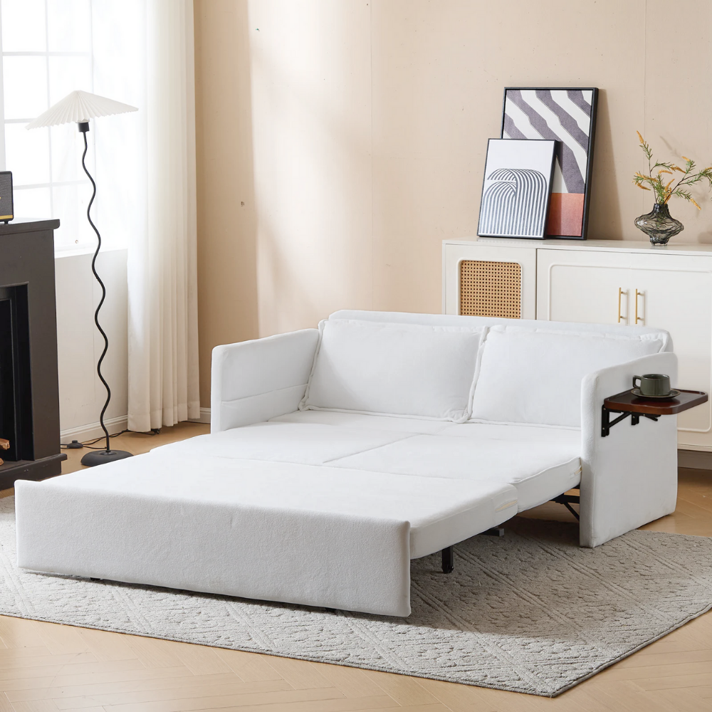 Fabric Upholstered 2-Seater Sofa Bed with Pull-Out Sleeper & Tray Table-3