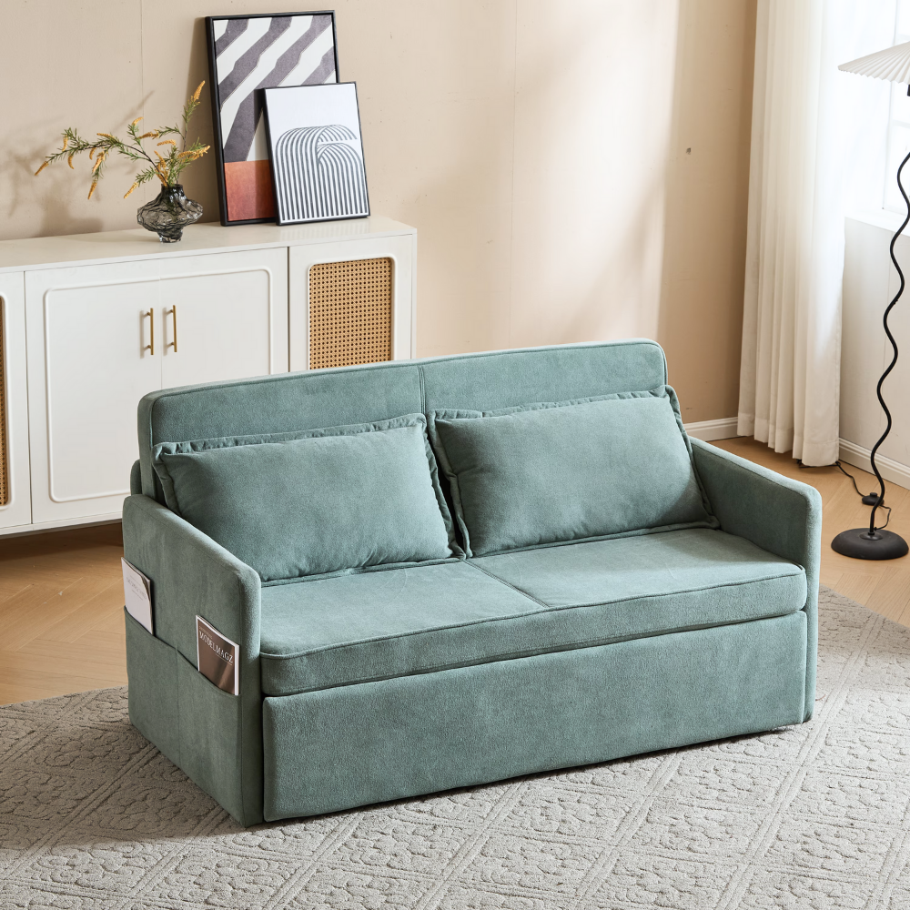 Fabric Upholstered 2-Seater Sofa Bed with Pull-Out Sleeper & Tray Table-9