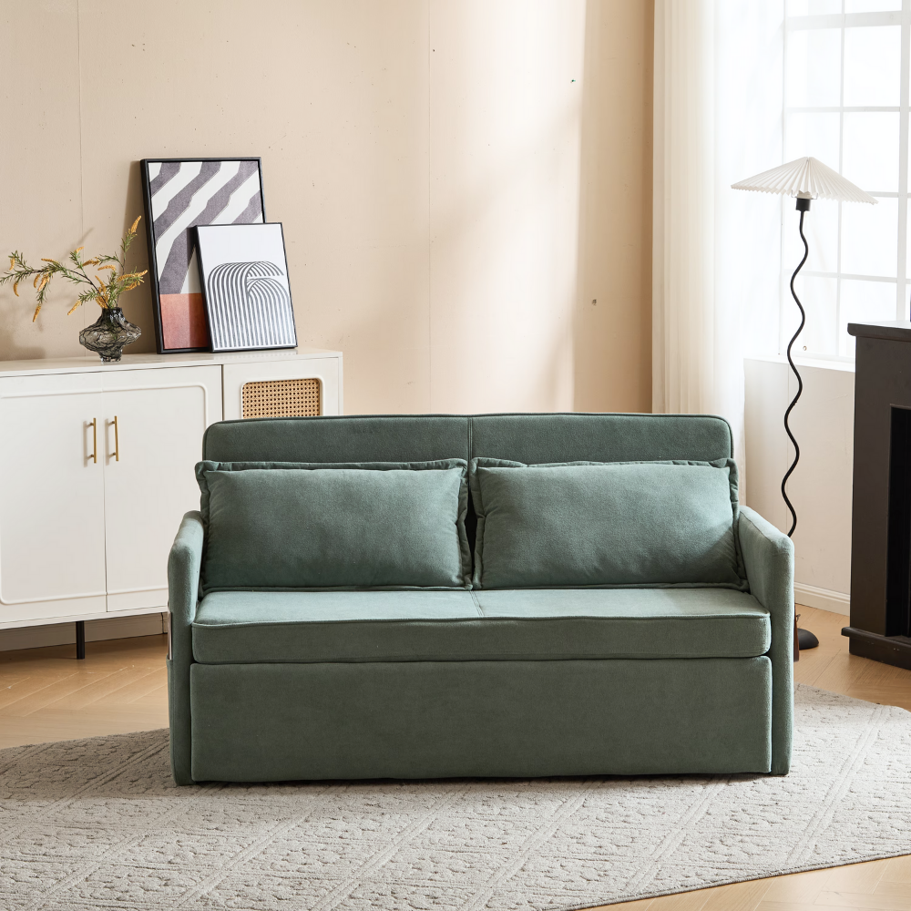 Fabric Upholstered 2-Seater Sofa Bed with Pull-Out Sleeper & Tray Table-8