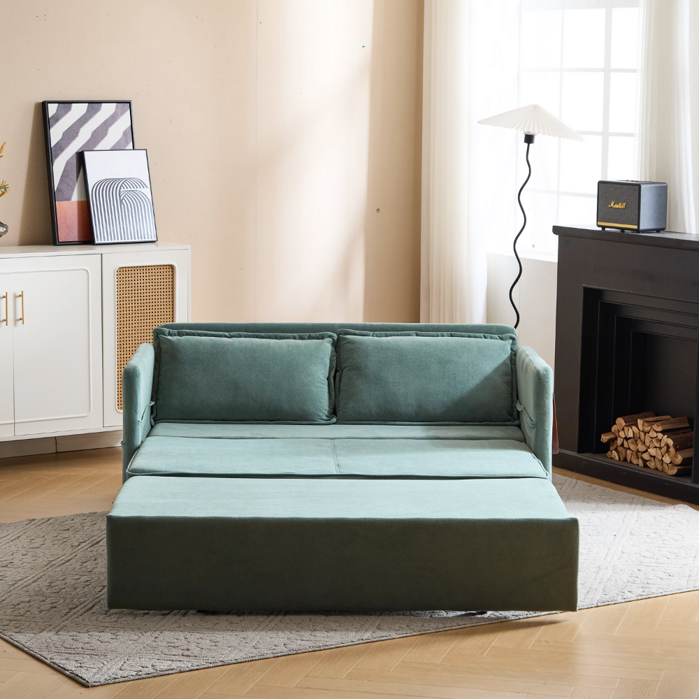 Fabric Upholstered 2-Seater Sofa Bed with Pull-Out Sleeper & Tray Table-11