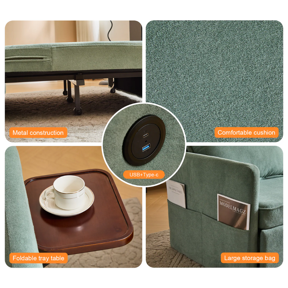 Fabric Upholstered 2-Seater Sofa Bed with Pull-Out Sleeper & Tray Table-13