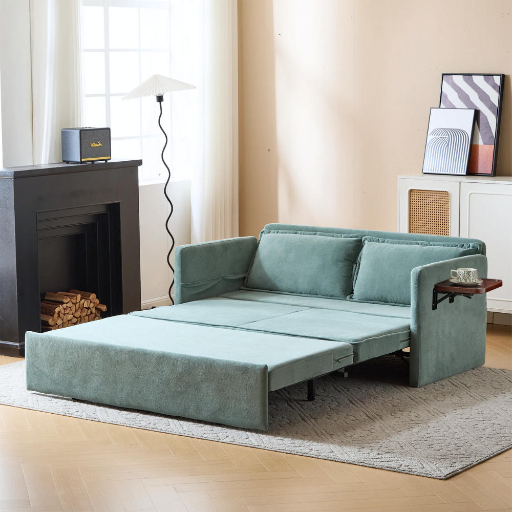 Fabric Upholstered 2-Seater Sofa Bed with Pull-Out Sleeper & Tray Table-10